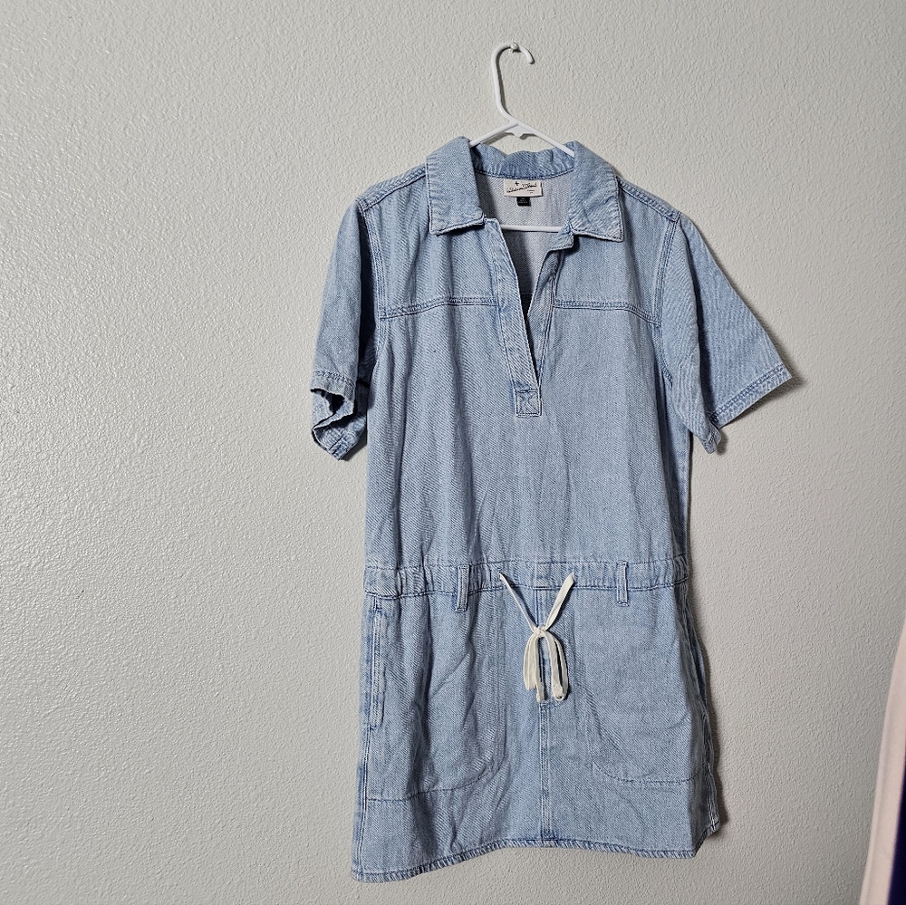 Light Blue Casual Dress with Drawstring Sz M - Picture 2 of 8
